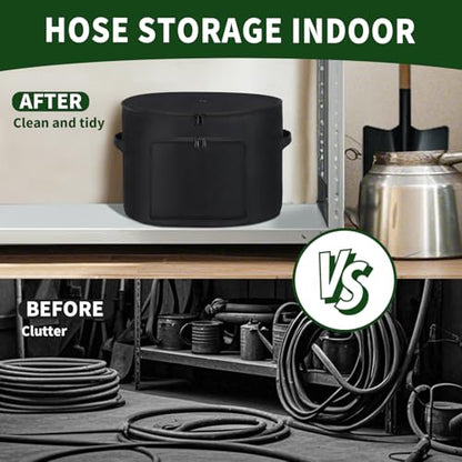 Garden Water Hose Holder Storage Bag Pot，Water Hose Hider，Holds 150 ft Hose ,Bottom With Drain Holes，Patio and Indoor-Black