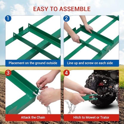 Heavy Duty Steel Driveway Drag Harrow – 96" Wide with Chain System, Tow-Behind Lawn Leveler Grader for ATV, UTV, Tractor, Mower – Ideal for Dirt, Sand, Landscape – Chain ATV - 96 inches - size: 96 in