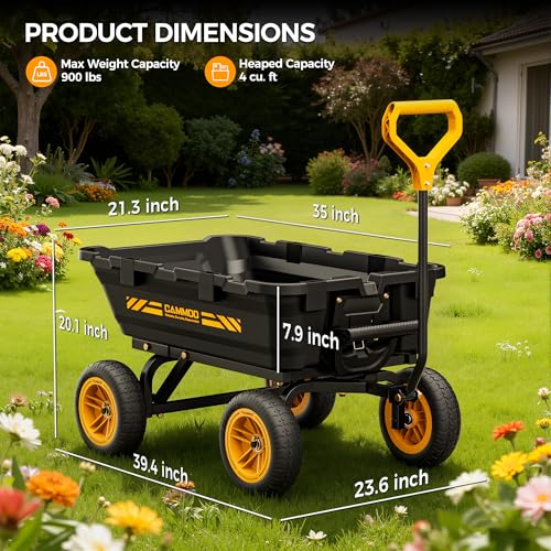 CAMMOO 10-in NO-Flat Tires 900lb Garden Dump Cart Wheelbarrow Garden Wagon - color: Black