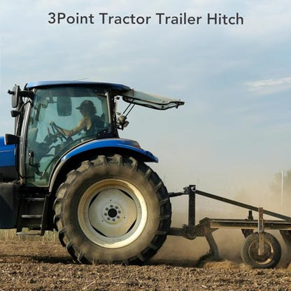 3 Point Trailer Hitch with 2" Receiver, Category 1 Tractor Drawbar Adapter-Black with Gloves