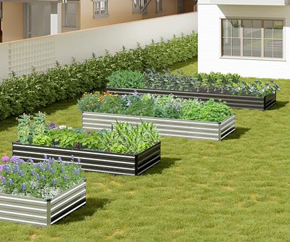 2PCS 12x3x1ft Galvanized Raised Garden Bed,Outdoor Planter Box Metal Patio Kit Planting Bed for Vegetables Flowers Herb,Black - size: 12x3x1(2PCS), style: Black