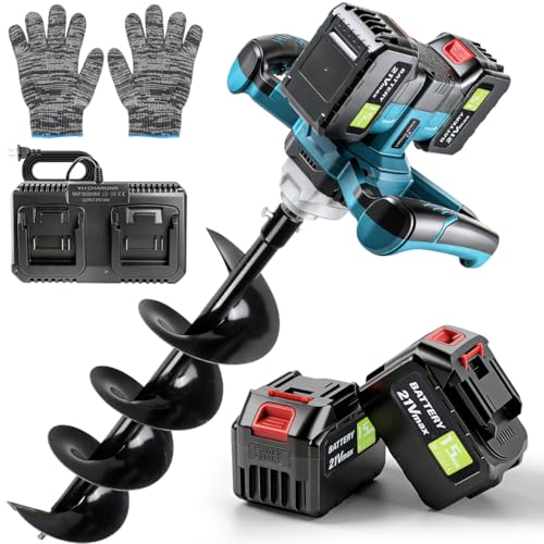 Post Hole Digger,Cordless Earth Auger,Electric Earth Auger,Includes 1twist drill bit with two batteries and one charger,With forward/reverse function，for Post Hole Digging, Drilling,Tree PlantingPlant - size: 6″