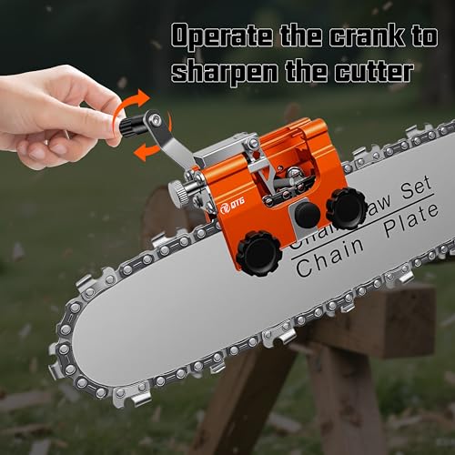 QTG Manual Chainsaw Sharpener, 30° Portable Hand Crank Chain Grinder Kit