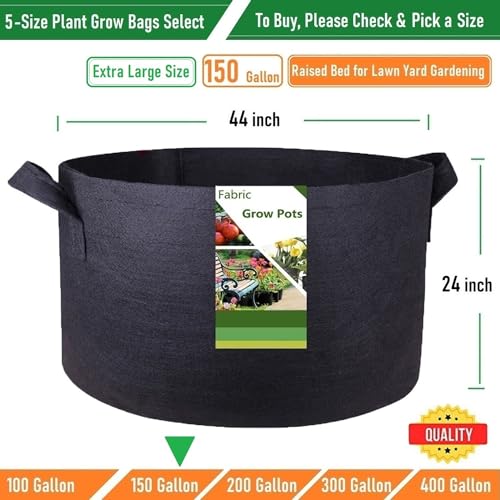 150 Gallon Big Raised Garden Bed Bag (44x24 inch) Large Plant Grow Bag for Potato,Tomato Planter,Herbs Veggies Planter,Flower Bed,Plant Container,Yard Waste,Lawn Debris,Leaf Bag with Gardening Gloves - size: 150 Gallon (44x24 inches)