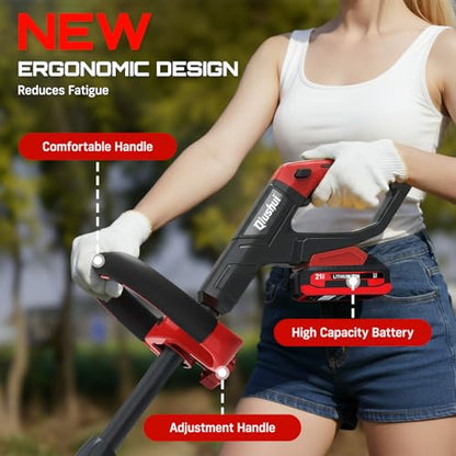 21V Cordless Tiller Cultivator, Lightweight 360RPM Electric Garden Tiller with 2 * 2.0Ah Batteries, 9" Width, 6.6" Depth, 48 Steel Tines Mini Rototiller for Weeding, Gardening & Soil Cultivation Red