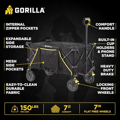 Gorilla Carts Collapsible Folding Outdoor Utility Wagon, 7 Cu Ft, Black - color: Black