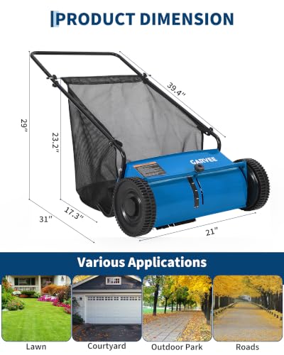 21" Push Lawn Sweeper with 6 Cu.Ft. Leaf & Grass Hopper Collector Bag - color: Blue, size: 21in