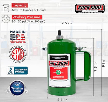 Sure Shot A1000G 32 oz Refillable Pressurized Steel Sprayer Can, Green