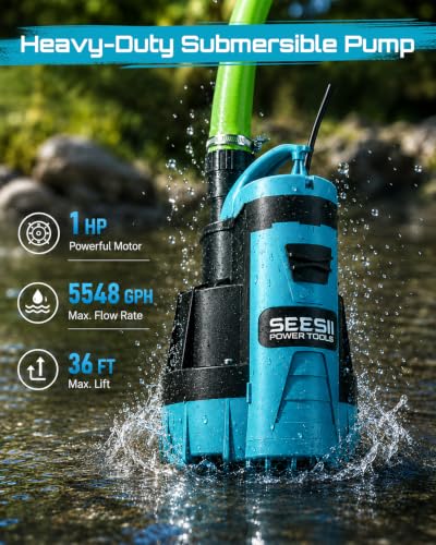 SEESII 1HP Automatic Submersible Water Pump - 5548 GPH High Flow - color: Ocean Blue