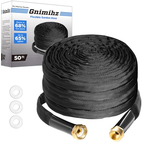 3/4" Garden Hose 50 ft, Made of TPE (BetterThan PVC/Hybrid Polymer), Lightweight yet Durable Water Hose with Ergonomic Grip, Drinking Water Safe Material, All-Weather, 3/4" GHT Fittings - color: Black, size: 50ft x 3/4 in
