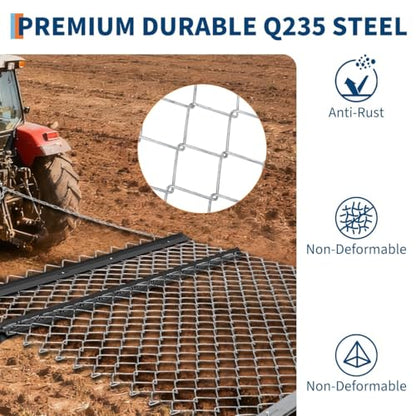 Heavy Duty Drag Chain Harrow for ATV/UTV/Tractor – Durable Steel Leveling Rake for Farm, Pasture, Seedbed Preparation, Gravel Driveways – Robust Agricultural Attachment - color: Black