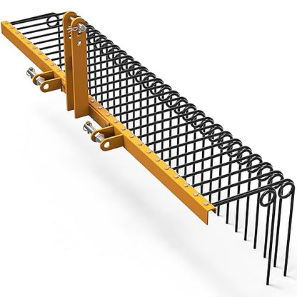 YITAMOTOR 72" Tow Behind Landscape Rake, 3 Point Pine Straw Rake for CAT 1 - size: 72 Inch - Yellow