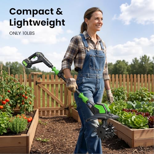Etoolab 20V Cordless Electric Tiller, 9 in Width, 6.6 in Depth Rototiller - color: Dark Green
