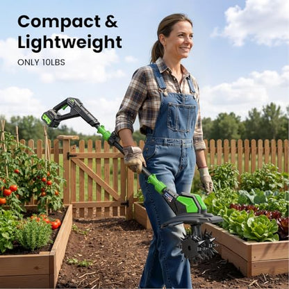 Etoolab 20V Cordless Electric Tiller, 9 in Width, 6.6 in Depth Rototiller - color: Dark Green