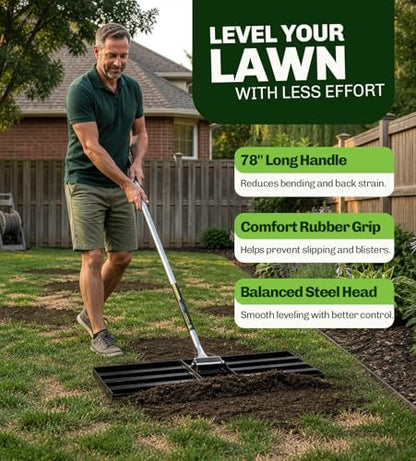 Gardease Lawn Leveling Rake, 48" x 10", Heavy Duty Steel Lawn Leveler
