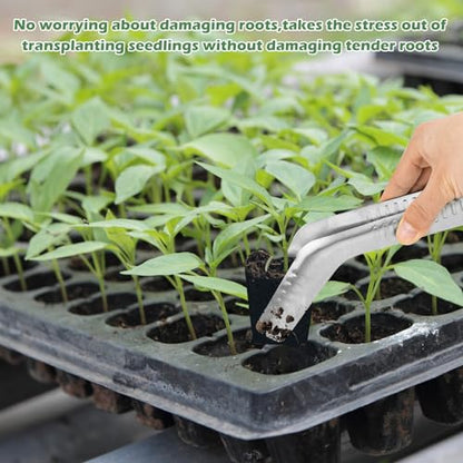 2PCS Seedling Transplant Tongs Stainless Steel Seedling Starters Remove Tongs Seedling Transplanting Tool Seedling Easy Transplanter with Anti-Slip Grasp Tips to Reduce Damage to Roots - color: 2PCS Silver