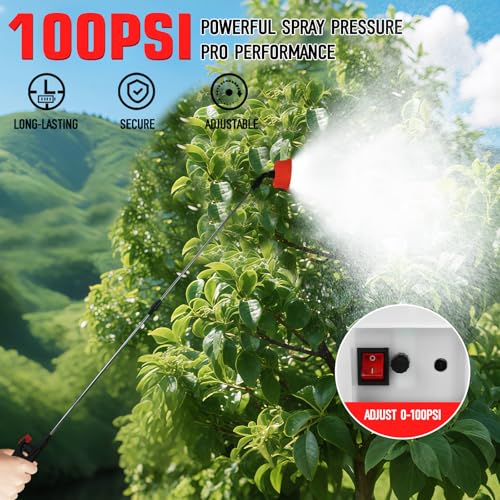Battery Powered Backpack Sprayer Compatible with Milwaukee 18V Battery,5.3 Gallon,100 PSI Electric Garden Sprayer, Weed Lawn Sprayer with Telescopic Wand & 4 Nozzles,for Lawn and Garden(No Battery)