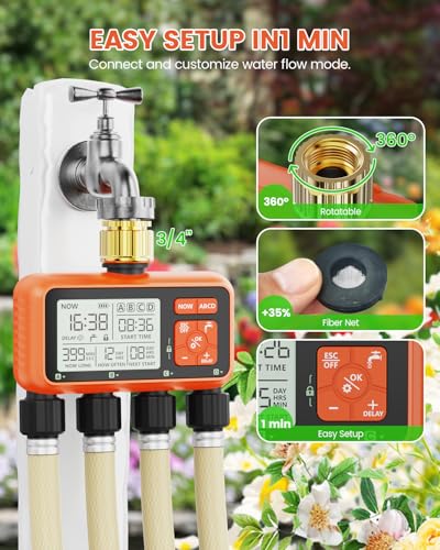 Sprinkler Timer 4 Zone with Brass Inlet Water Timer for Garden - size: 4 Outlet
