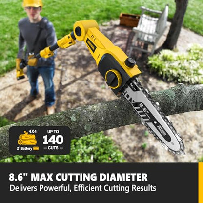Alloyman 2-in-1 Telescopic Cordless Pole Hedge Trimmer 16'' &Pole Saw 8.6'' - color: YELLOW