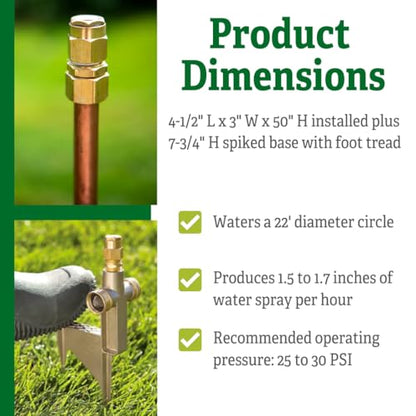 Gardener's Supply Company Hi-Rise Lifetime Sprinkler - 50" H | Heavy-Duty All Steel & Brass Construction, 360 Degree Spray, For Lawn Garden & Landscape Watering