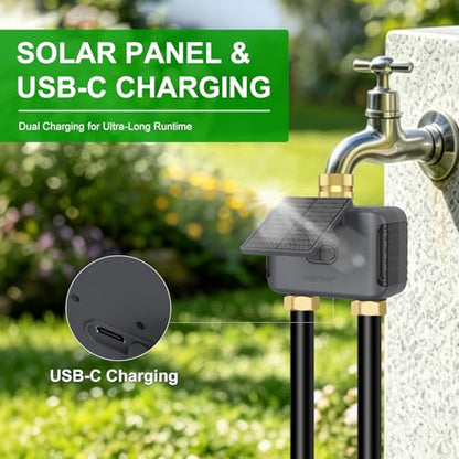 120FT WiFi Solar Drip Irrigation System, Dual Zone Timer - size: 120-Foot Dual-Tube Brass Solar Wireless Timer
