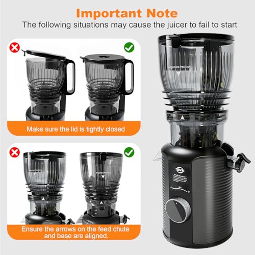 5ive Cold Press Juicer, 5.8 Inch Wide Chute Slow Masticating Extractor - color: Black Gray-2