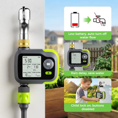 Sprinkler Timer, Watering Timer for Garden Hose, Programmable Hose Faucet Timers w/Rain Delay, Outdoor Soaker Automatic& Manual Drip Irrigation Controller System for Lawn Yard Greenhouse - color: Light Green