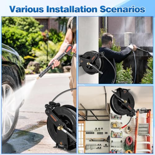 FIXFANS Pressure Washer Hose Reel with Hose for Hot Cold Water, 3/8" X 50FT - size: 50 FT