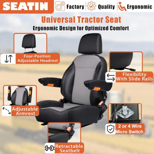 SEATIN Universal Tractor Seat, Comfortable Zero Turn Mower Seat - color: Premium Carbon Fiber