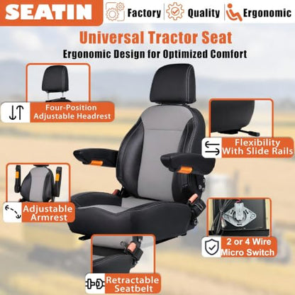SEATIN Universal Tractor Seat, Comfortable Zero Turn Mower Seat - color: Premium Carbon Fiber