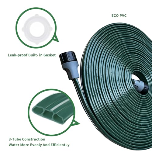 Watoo 2026 Sprinkler Hose & Soaker Hose for Yard - 150 FT Reinforced Flat Garden Hose with Holes, Heavy Duty No-Kink Lawn Irrigation Hose (Includes Stakes, High Pressure Spray) - size: 150FT(75FT*2)