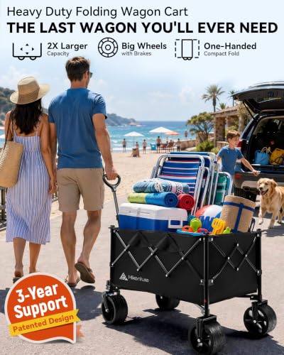 Hikenture Foldable Beach Wagon with Big Wheels for Sand, 450 lbs Capacity