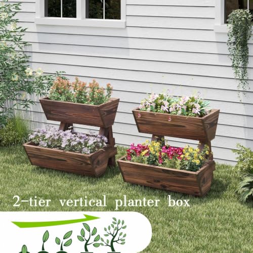 Vertical Garden Planter 2 tier Raised Garden Bed Tiered Wood Planter Box - color: Carbonized, size: 2-Tier-Small