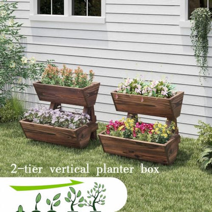 Vertical Garden Planter 2 tier Raised Garden Bed Tiered Wood Planter Box - color: Carbonized, size: 2-Tier-Small