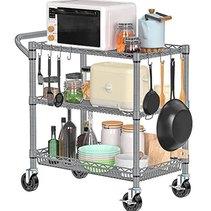Folews Heavy Duty Rolling Cart with Wheels, 990LBS Metal Utility Cart - style: Gray