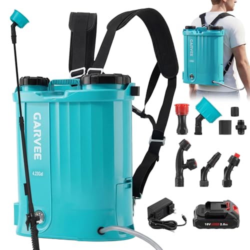 Garvee 4.23 Gal 18V Backpack Sprayer,0-65PSI,5 Nozzles & Wand 2Ah Battery - size: 4.23 gal