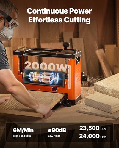 VEVOR 13-Inch Thickness Planer Three-Blade Power Benchtop Planer 2000W - color: Single Speed 3 Blade