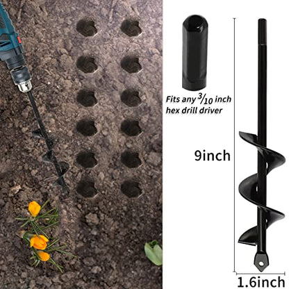 TCBWFY 4 Pack Garden Auger Spiral Drill Bits - 1.6"x9", 1.6"x16.5", 3"x16.5", 3"x12" - Heavy Duty Steel - Corrosion Resistant - Perfect for Post Holes, Earth & Lawn Augering,Planting Bulbs&Trees - size: 1.6"x9",1.6"x16.5",3"x16.5",3"x12"