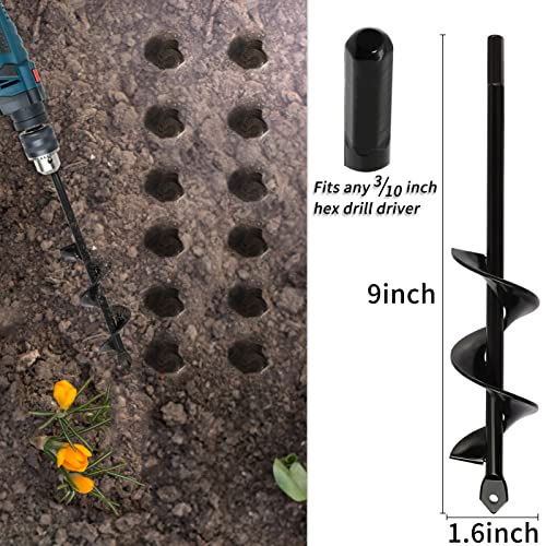 TCBWFY 4 Pack Garden Auger Spiral Drill Bits - 1.6"x9", 1.6"x16.5", 3"x16.5", 3"x12" - Heavy Duty Steel - Corrosion Resistant - Perfect for Post Holes, Earth & Lawn Augering,Planting Bulbs&Trees - size: 1.6"x9",1.6"x16.5",3"x16.5",3"x12"