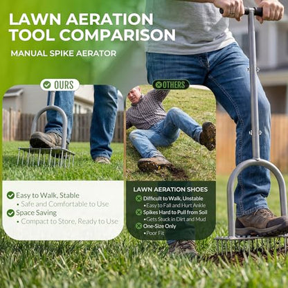 Walensee 4-Row Lawn Aerator Tool with 20 Steel Spikes for Small Yards - style: 4-Row Spikes