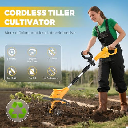 Battery Powered Tiller Compatible with Dewalt 20V Battery(Tool Only), 310RPM Folding Electric Rototiller Features 40 Steel Tines, 9.1In Tilling Width & 6.3In Depth Tiller - color: Compatible with Dewalt 20V Battery