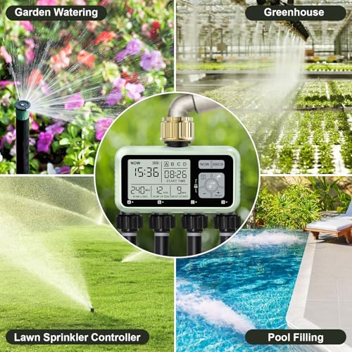 Watering Timer 4 Zone with with Brass Inlet, Sprinkler Timer 4 Outlet - style: 4 Outlets with Brass Inlet