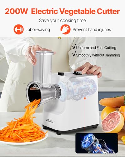 VEVOR Electric Cheese Grater Salad Maker, 200W Salad Shooter, Electric Vegetable Slicer Shredder Chopper for Fruits with 5 Attachments, Stainless Steel Food Cutter for Vegetables, and Cheeses - size: Electric-Salad-Stainless Steel