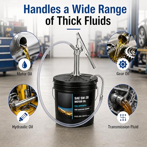 Lever Action Bucket Pump for 5 Gallon Pails, Gear Oil, 4.1ft Hose