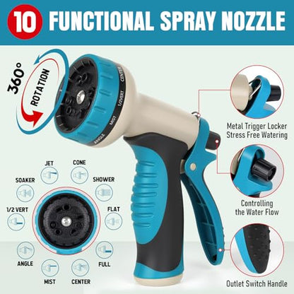 Garden Hose 35 ft x 5/8" with Nozzle, Water Hose Heavy Duty Flexible, Lightweight Kink-less Hybrid Hose with Swivel Handle, Male to Female Fittings (Blue, 35FT) - color: Blue, size: 35ft