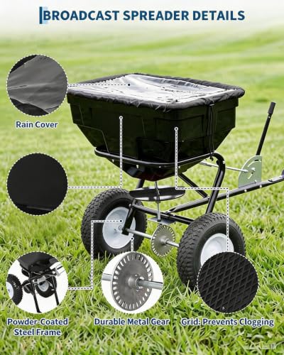 125 LBS Tow Behind Broadcast Spreader, 9.8FT Spread