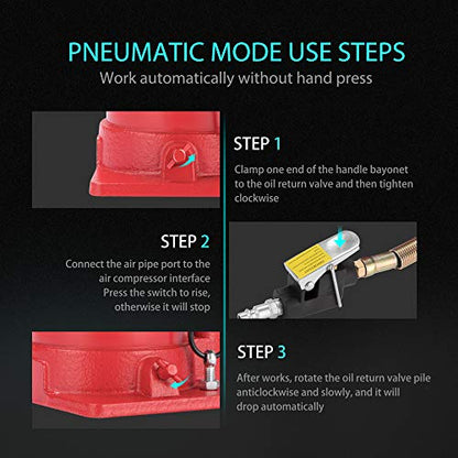SPECSTAR Pneumatic Air Hydraulic Bottle Jack with Manual Hand Pump 20 Ton - color: Red