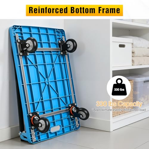 Platform Cart 330 lbs Heavy Duty Push Cart Dolly with 4-Inch TPR Wheels 27.6 x 19.7 Inch PP Deck Flatbed Cart Platform Truck for Home Garage Warehouse Use Black - color: 330 Lbs|blue|28x20 Inch