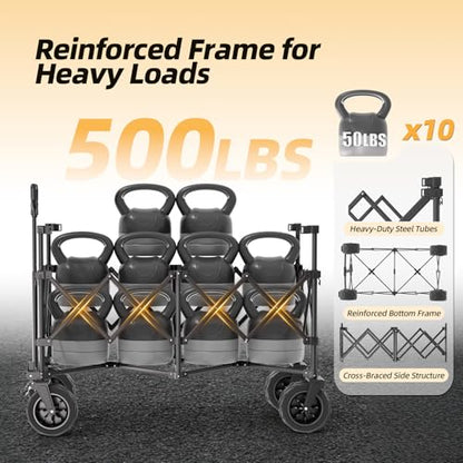 EchoSmile Wagon Carts Foldable Heavy Duty, 500Lbs Wt, 300L Cap, Black&Orange - color: Black&orange