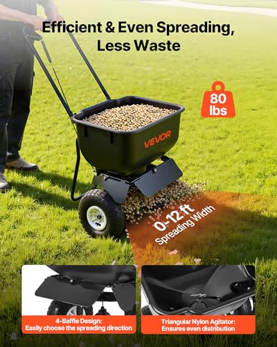 VEVOR Push Lawn Spreader 80 lbs Capacity Walk-Behind Broadcast Spreader